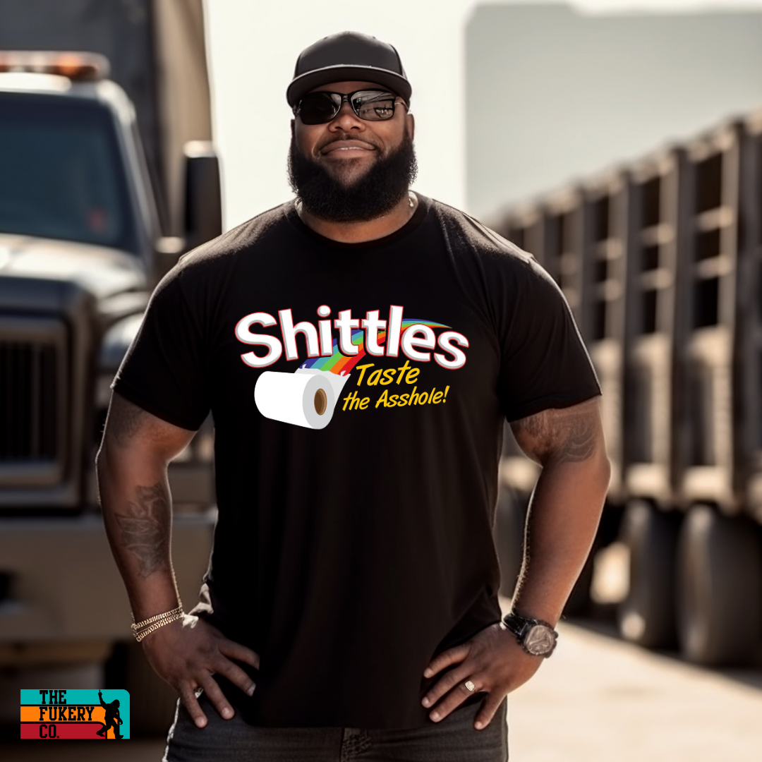shittles taste the assholes black shirt, mens graphic tee, funny humor
