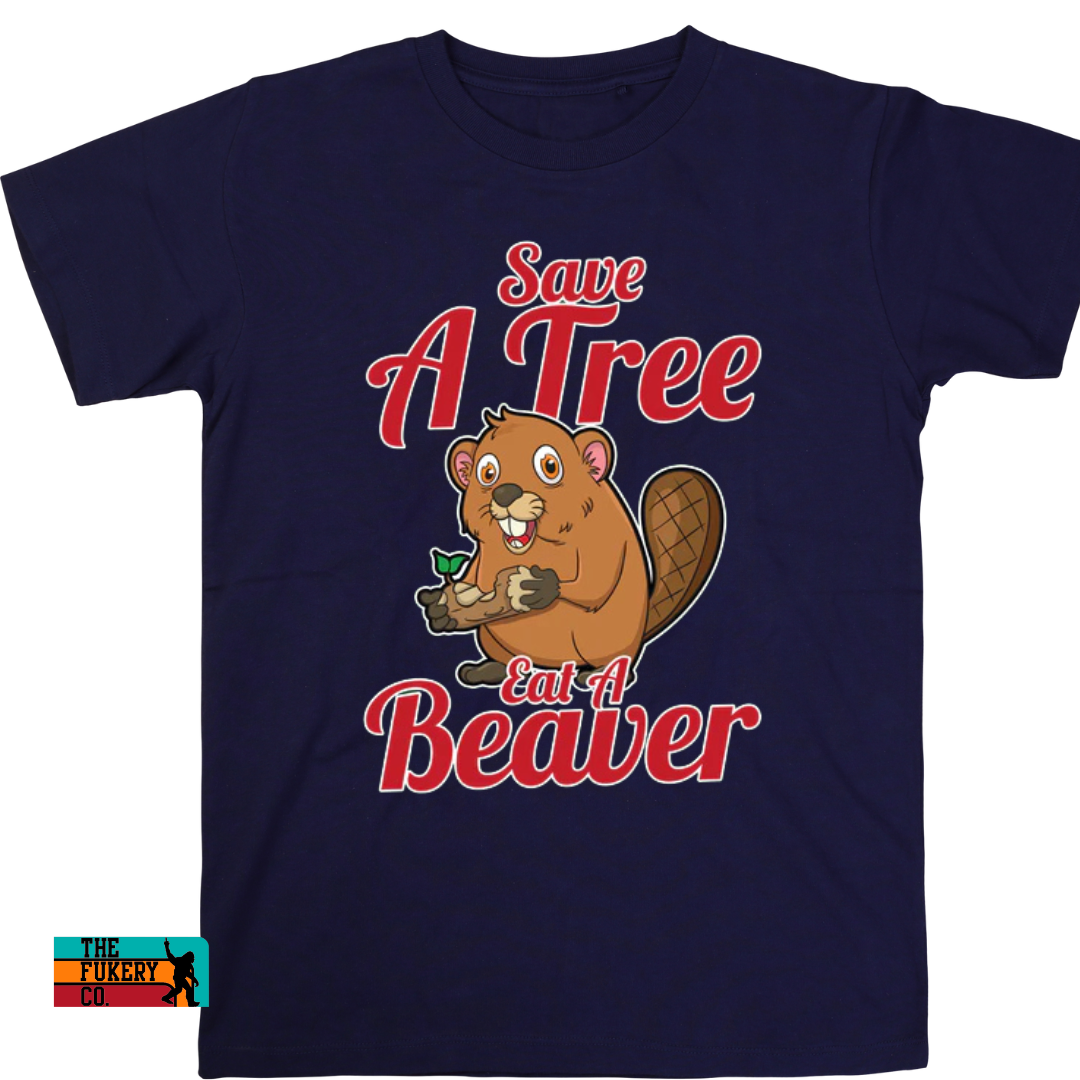 save a tree eat a beaver tee, funny graphic shirt, mens line, plus size
