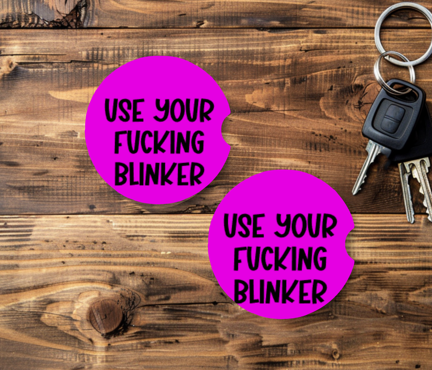 Use your fu$king blinker car coasters