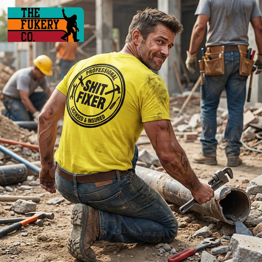 Professional Shit Fixer | Funny Blue Collar Work Shirt | The Fukery