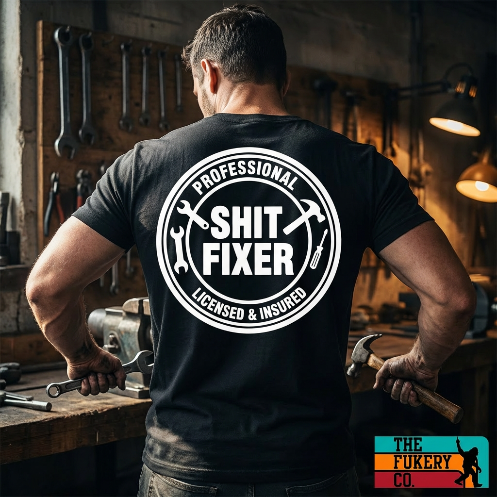 Professional Shit Fixer | Funny Blue Collar Work Shirt | The Fukery